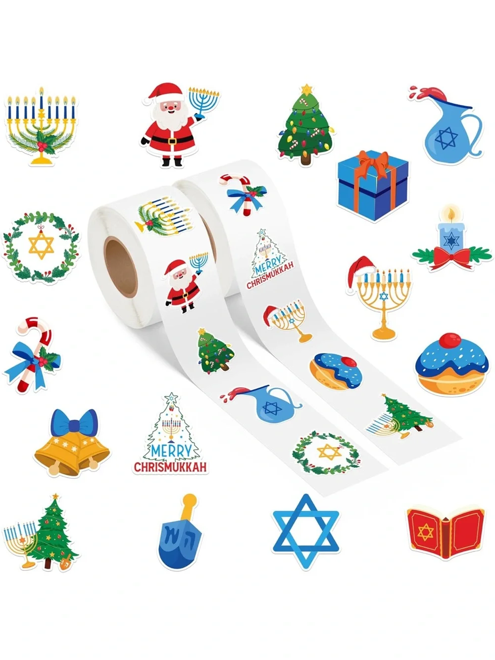 Hanukkah Christmas Stickers 2 Rolls Merry Chrismukka new 500 stickers each roll